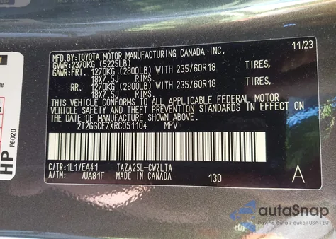 2024 Lexus Nx 350 Premium из США, поврежденный, VIN 2T2GGCEZXRC051104